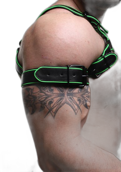 ruff GEAR Leather Reflector Bicep Strap Black Neon Green