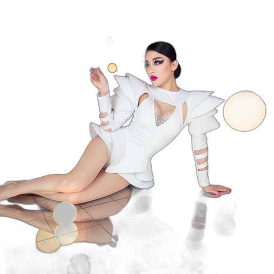 Crystal Couture White Party Bodysuit