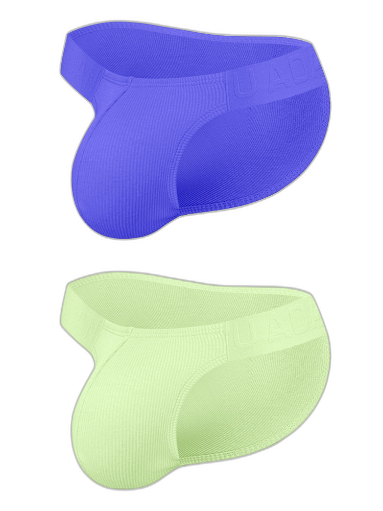 2 Pack Men's Solid Color Ribbed Cotton Sports Butt-Lifting Bikini