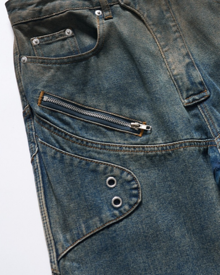 KIIKIO Punk Grommet Panel Flared Jeans