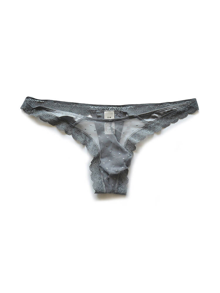 D.M Men's Sexy Low-Rise See-Through Mesh Lace Thong