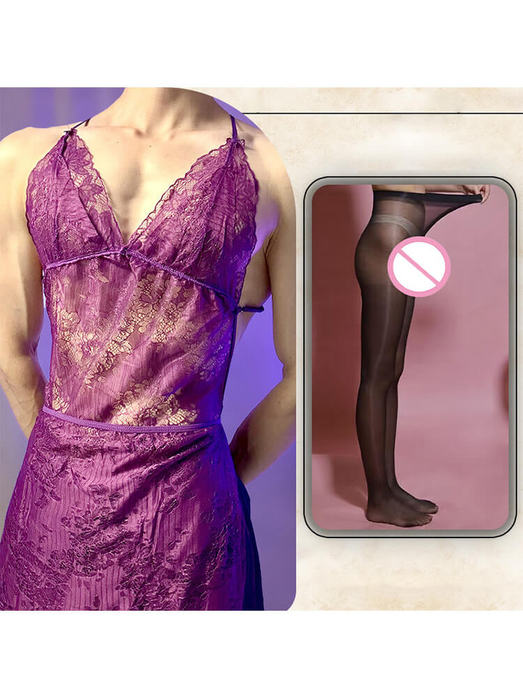Men's Lace Hollow-Out Camisole Pajama Set