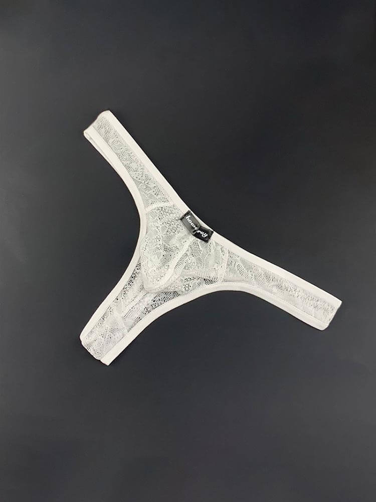 Men's Sexy Transparent Lace Low-Rise Stretch Thong