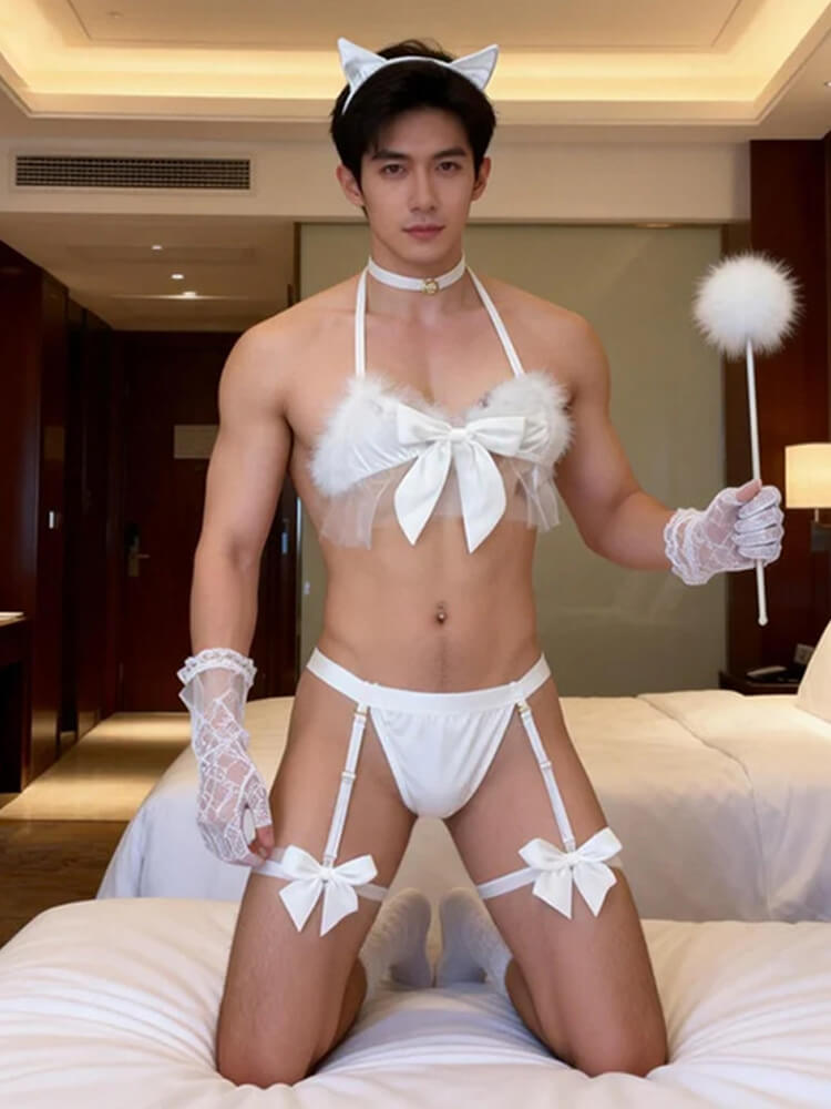 Men's Sexy Naughty Kitty Cosplay Lingerie Set