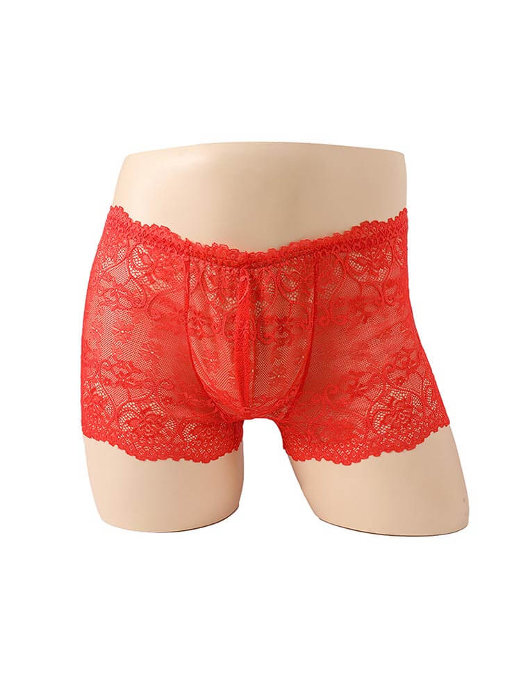 Men's Solid Color Translucent Lace Stretch Trunks