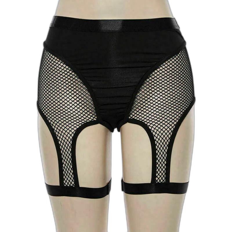 High-Waist Hallow Mesh Garter Shorts
