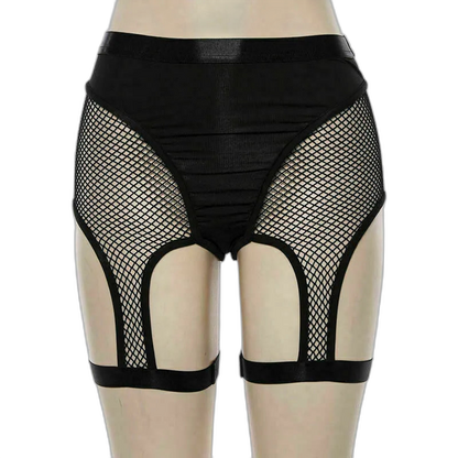 High-Waist Hallow Mesh Garter Shorts