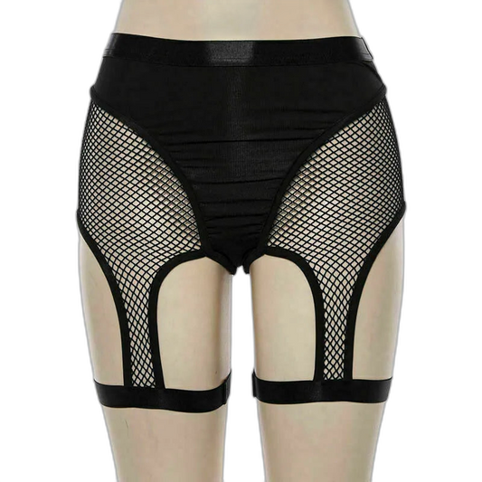 High-Waist Hallow Mesh Garter Shorts