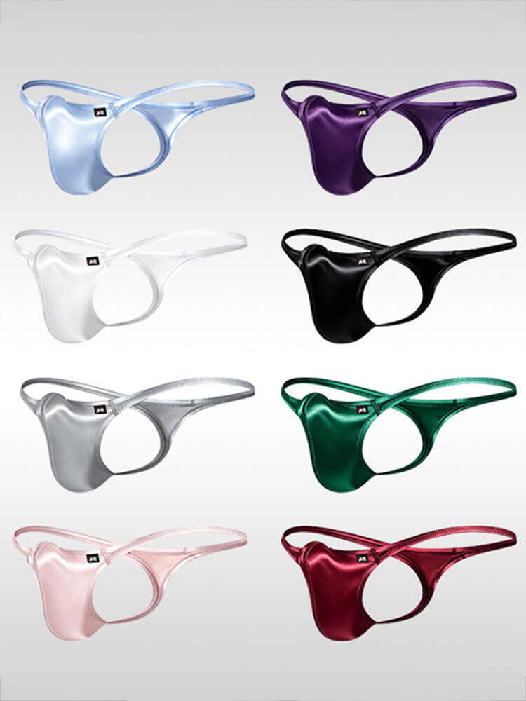 Men's Sexy Uplift Pouch Satin-Finish Bikini Thong