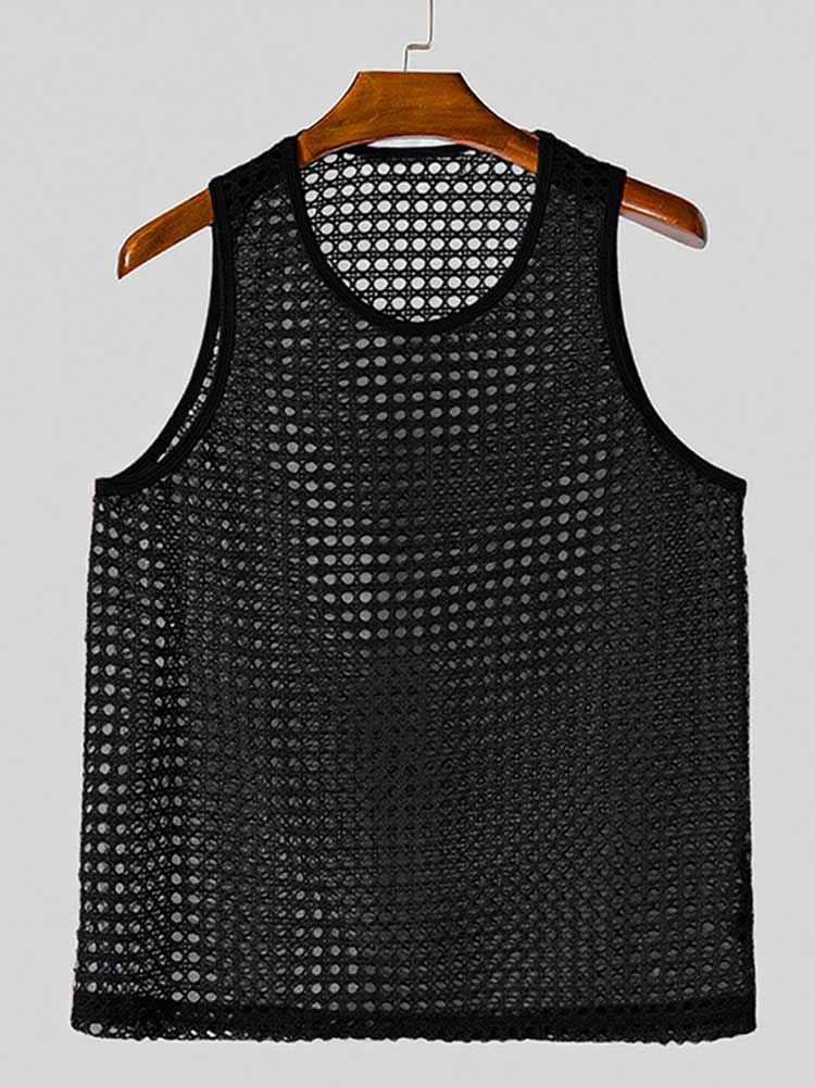 Men's Sexy Mesh Cutout Solid Color Sports Vest