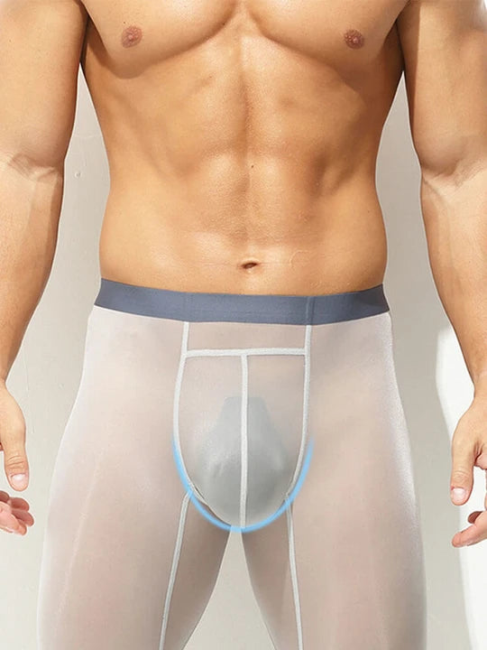 Men's Sheer Ice Silk U-Bulge Pouch Slim-Fit Pants