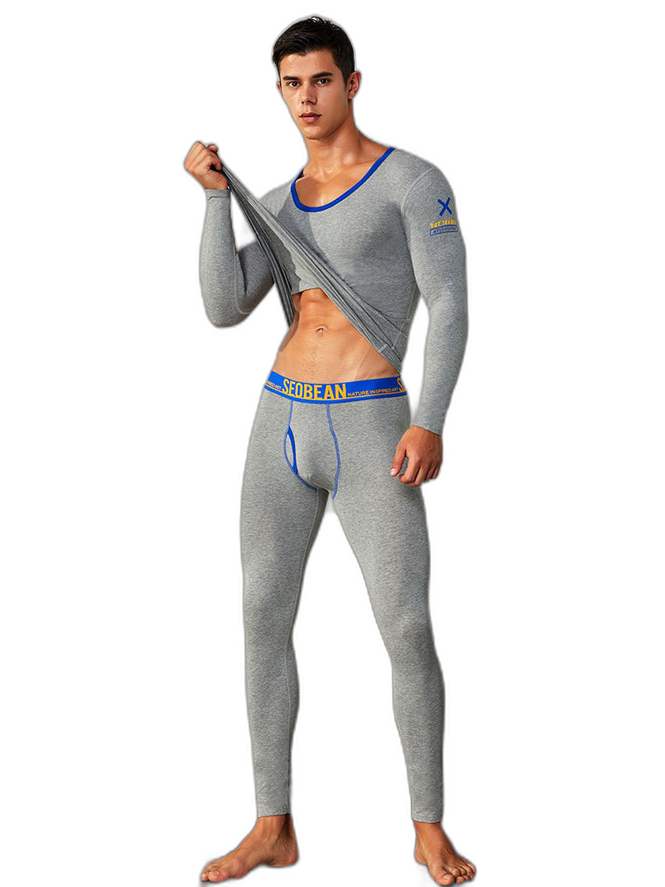 Men's Splicing Lines Cotton Thermal Underwear Set
