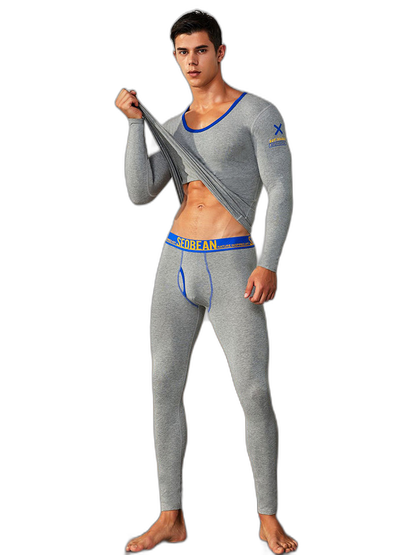 Men's Splicing Lines Cotton Thermal Underwear Set