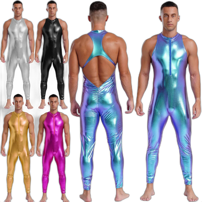 Power Pose Metallic Disco Men's Bodysuit