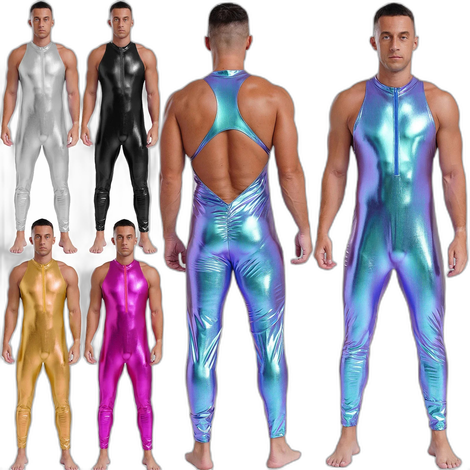 Power Pose Metallic Disco Men's Bodysuit