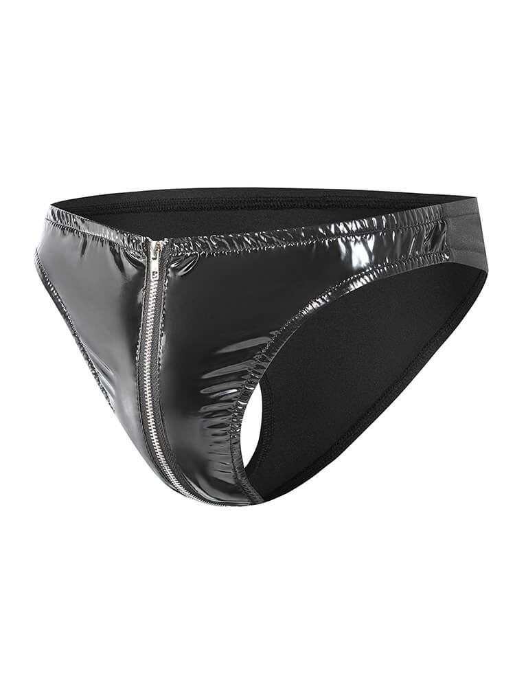 Men's Sexy Zippered Crotchless Leather Briefs