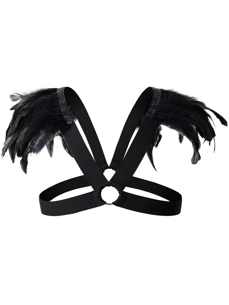 Men's Feather Decorative Sexy Tight Harness Strap