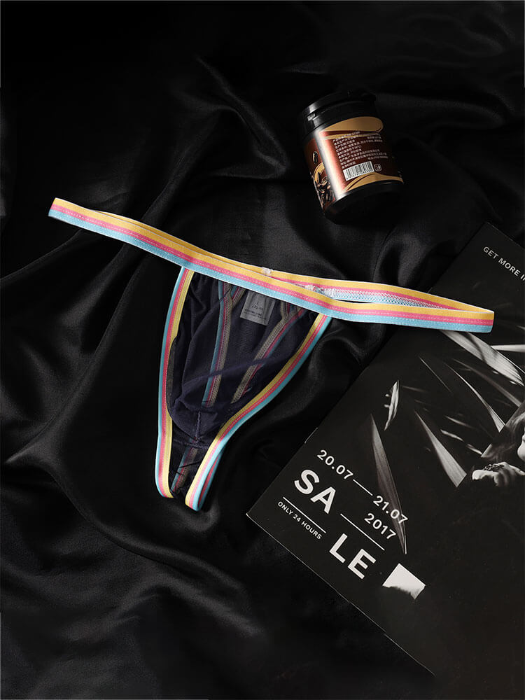 Men's Ultra-Thin Mesh Colored Trim Pouch Thong