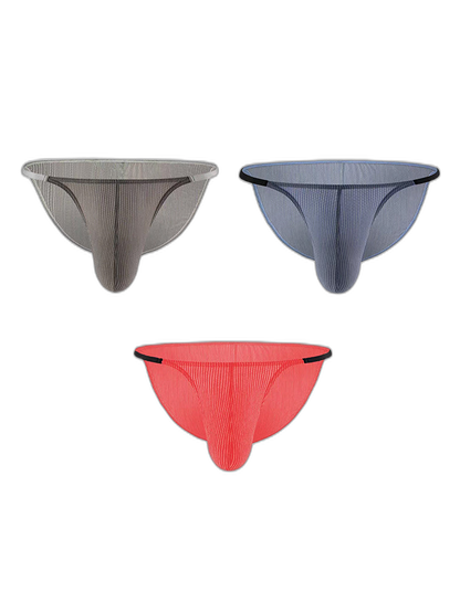 3 Pack Men's Low Rise Striped Camisole Briefs with Raised Pockets
