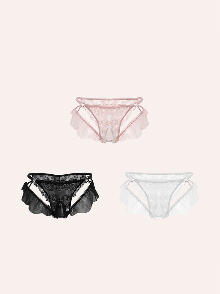 Men's Sexy Soft Lace Trim Hollow Sheer Briefs