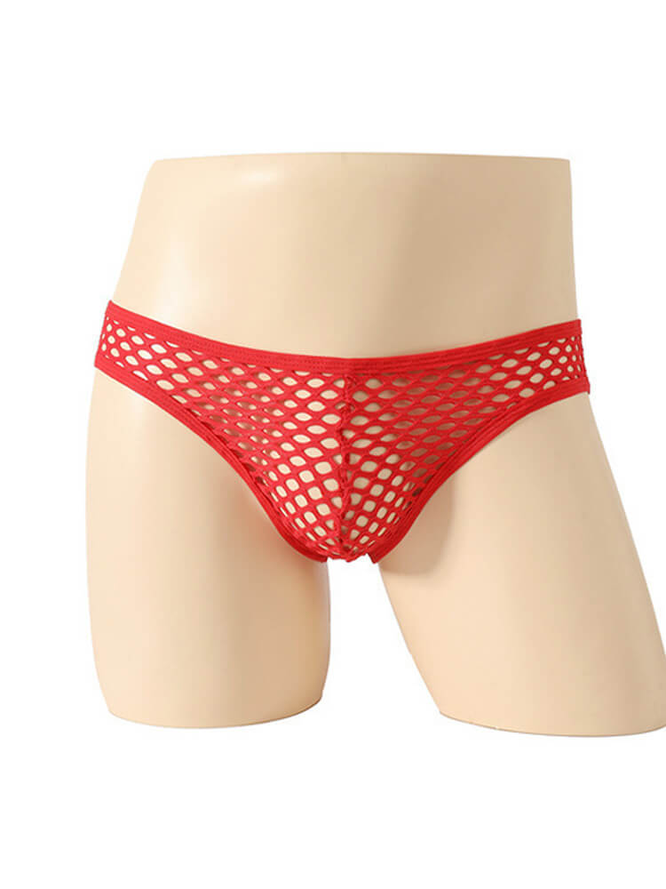  Men's Sexy Hollow Fishnet Solid Color Mesh Briefs