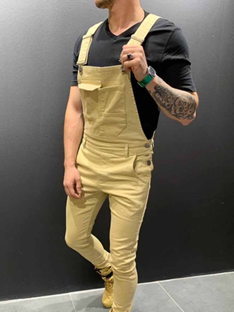 Men's Solid Color Slim Fit Denim Overall Romper