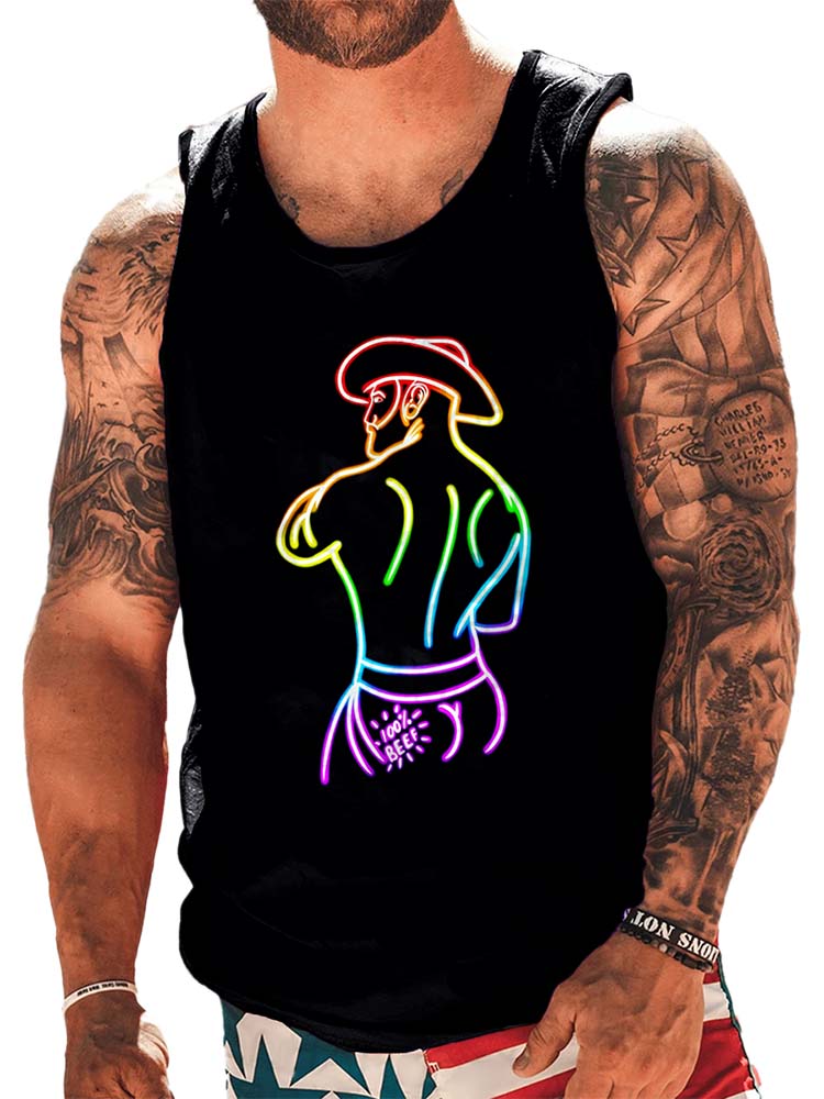 Men's Fun Sexy Pride Cowboy Muscle Tank Top