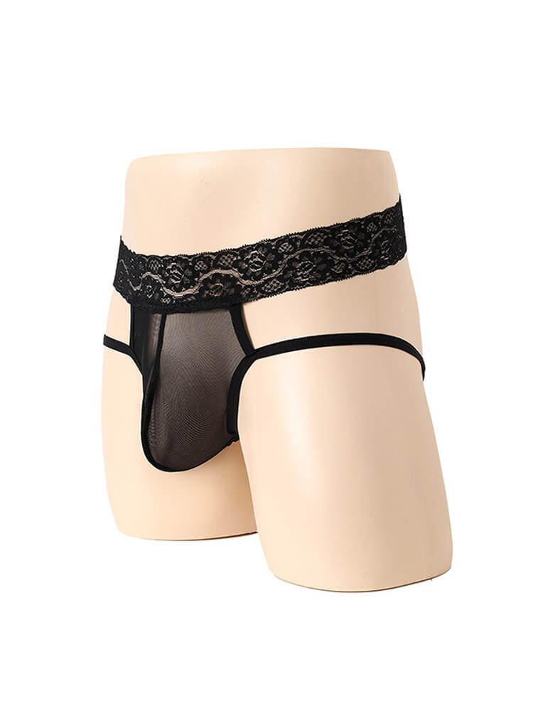 Men's Sexy High Waist Lace See-Through Jockstrap