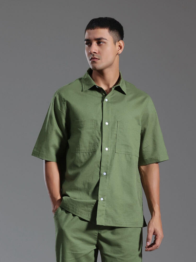 Men's Casual Cotton-Linen Mid-Sleeve Shirt