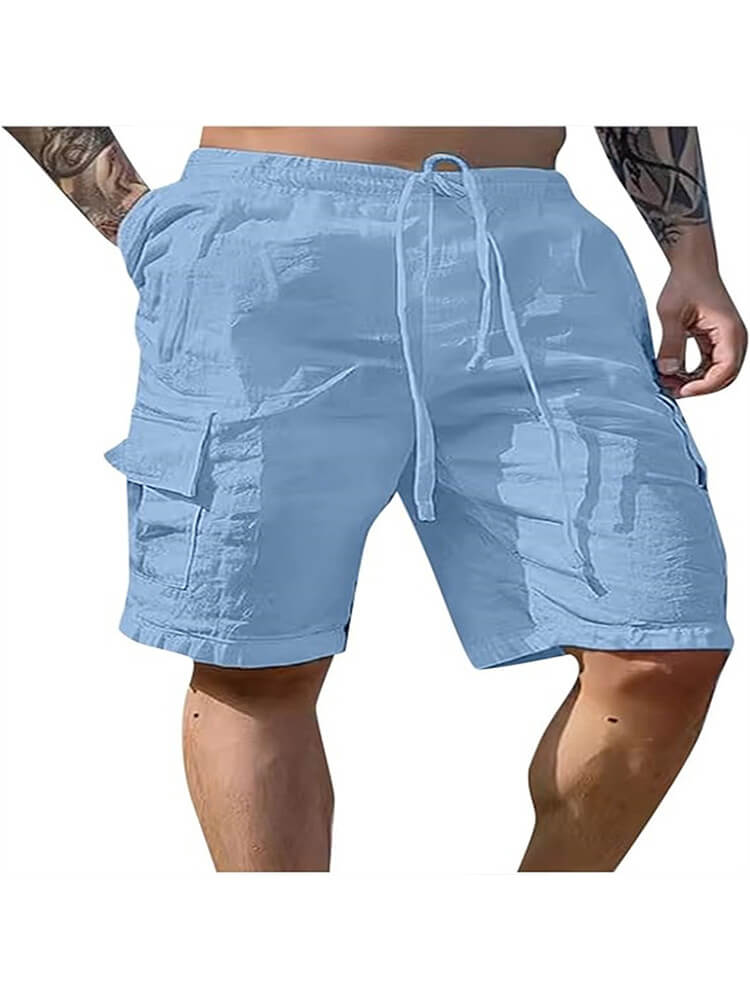 Men's Solid Drawstring Cotton Linen Cargo Shorts