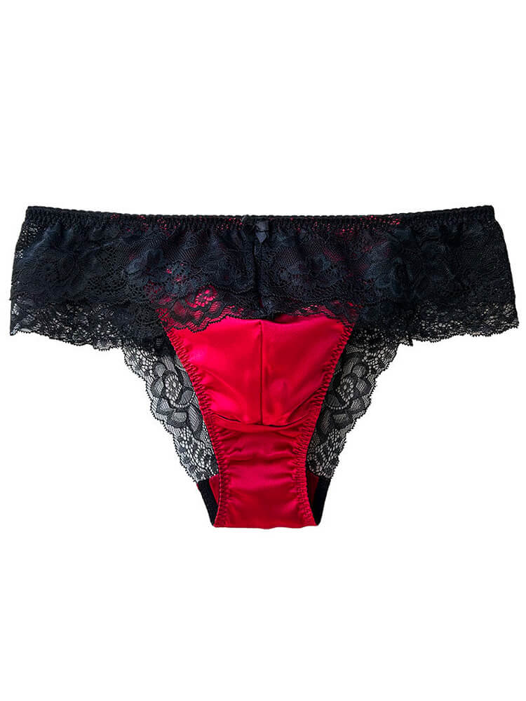 Men's Sexy Low-Rise Slightly Sheer Lace Silk Briefs
