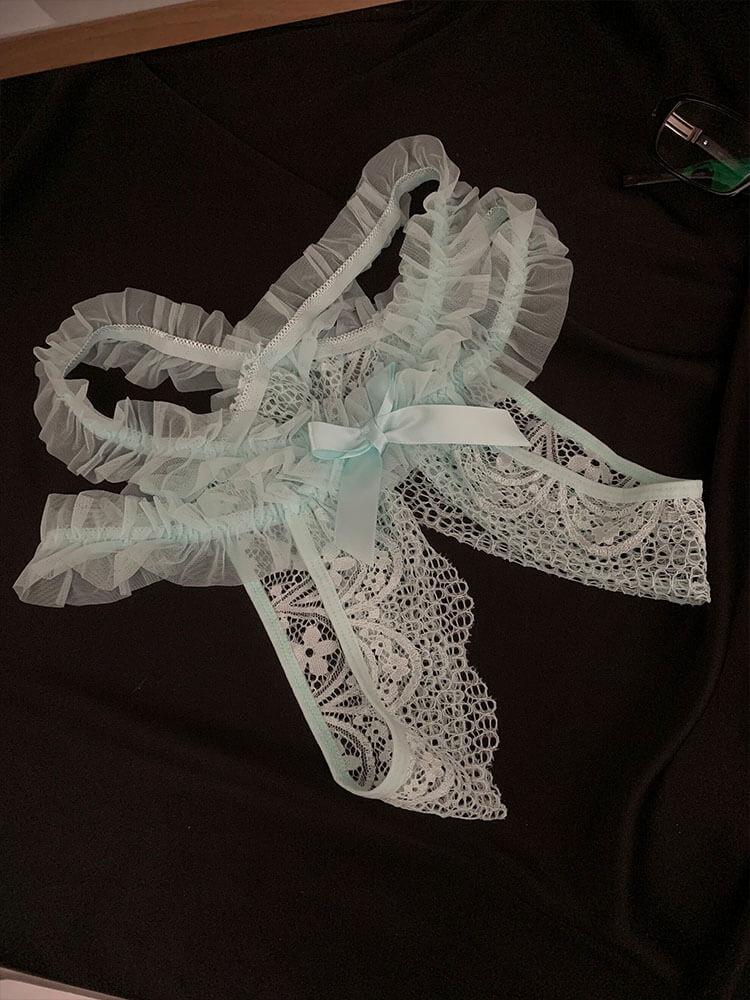 Men's Sexy Lace Ruffle Open Crotch Sissy Jockstrap