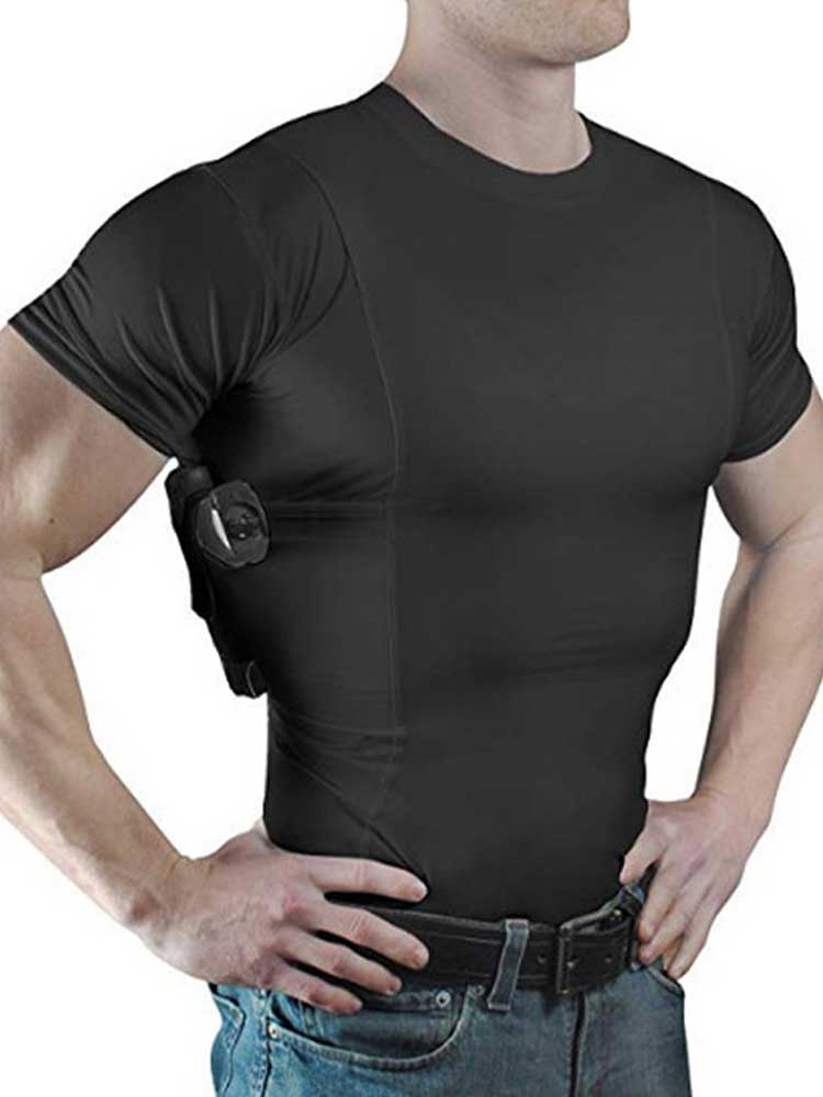 Men's Concealed Gun Holster Solid Elastic T-shirt