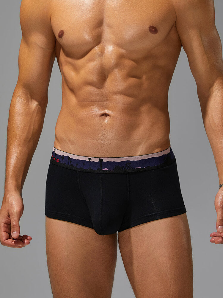 Men's Unique Printed Belt Solid Color Boxer Briefs