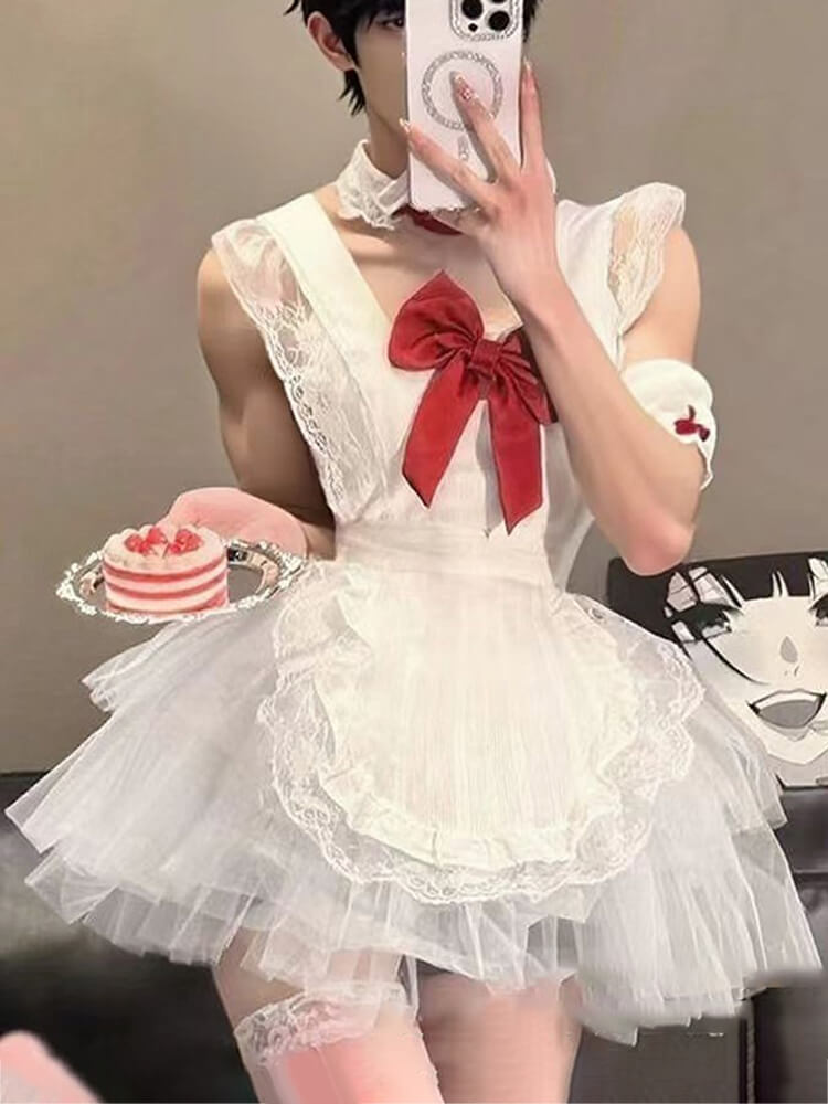 Men's Sexy Lace Maid Tutu Costume & Leash Set
