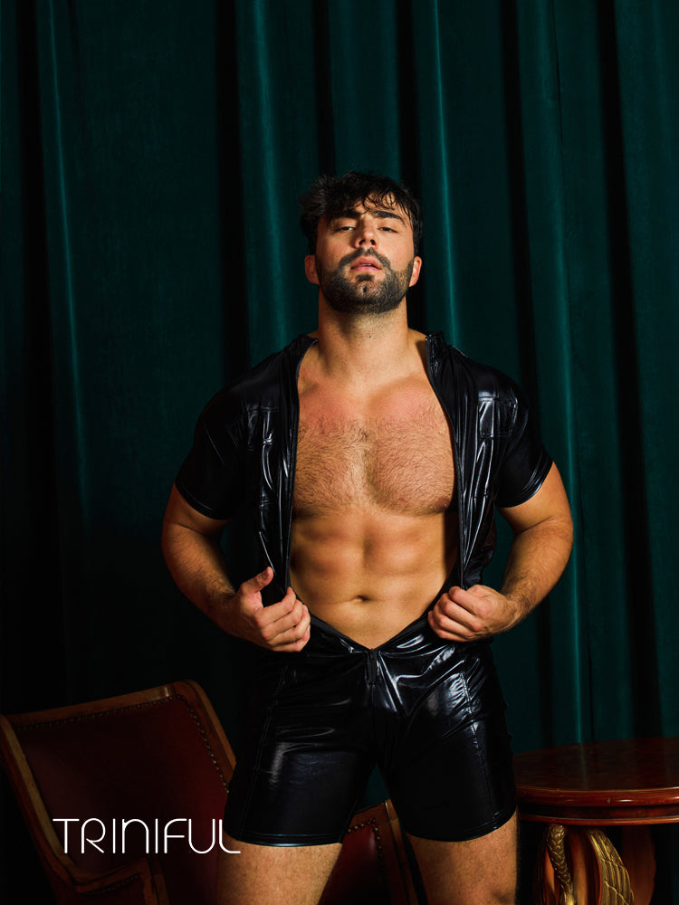 Men's Patent Leather One-Piece Corset