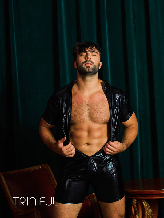 Men's Patent Leather One-Piece Corset