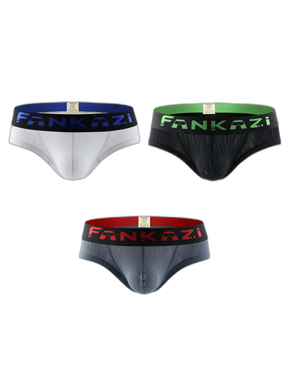 3 Pack Men's Striped U-Pouch Breathable Casual Briefs