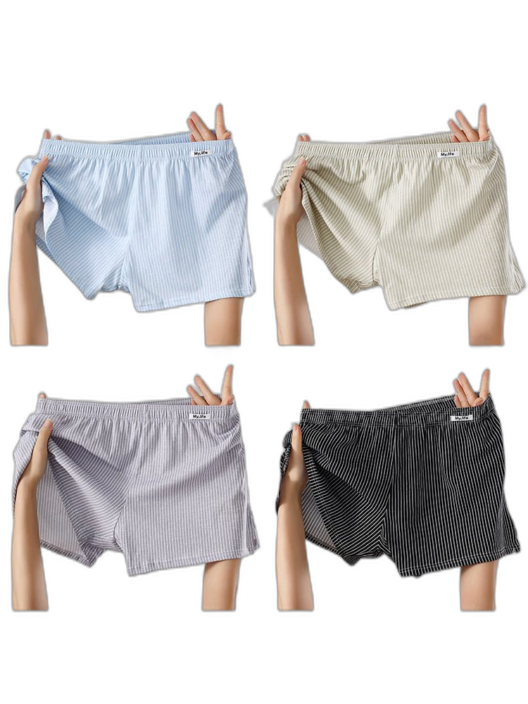 4 Pack Men's Pure Cotton Loose-Fit Antibacterial Home Sleep Boxer Shorts