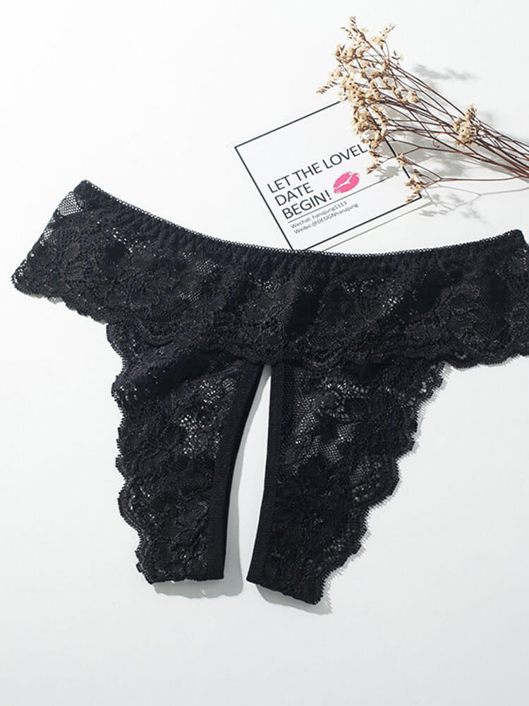 Men's Sexy Lace Open-Crotch Solid Color Thong