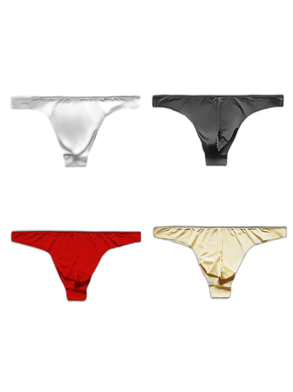 4 Pack Men's Seamless Ice Silk Sports Sexy Solid Color Thong & Strings