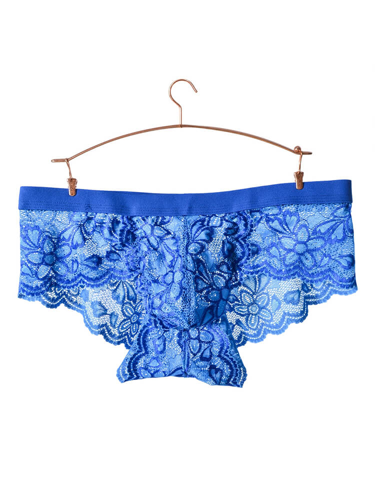 Men's Floral Embroidered Mesh Lace Trim Briefs