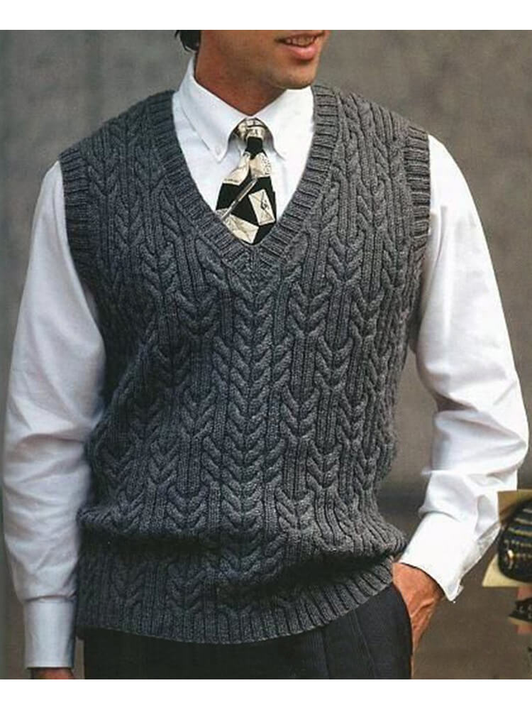 Men's Solid Color V-neck Knitted Vest Top