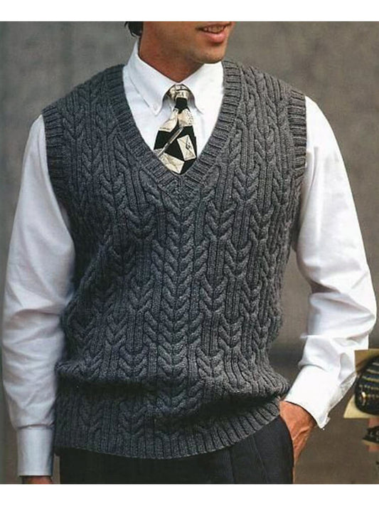 Men's Solid Color V-neck Knitted Vest Top