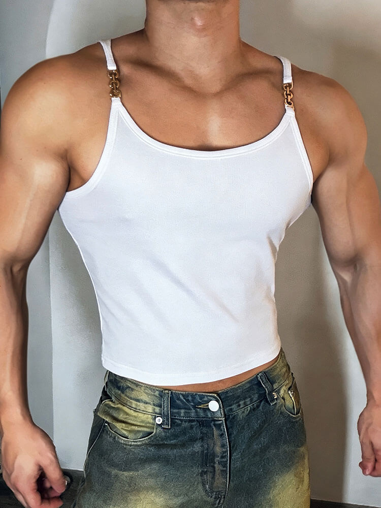 Men's Solid Metal Buckle Patchwork Sports Vest