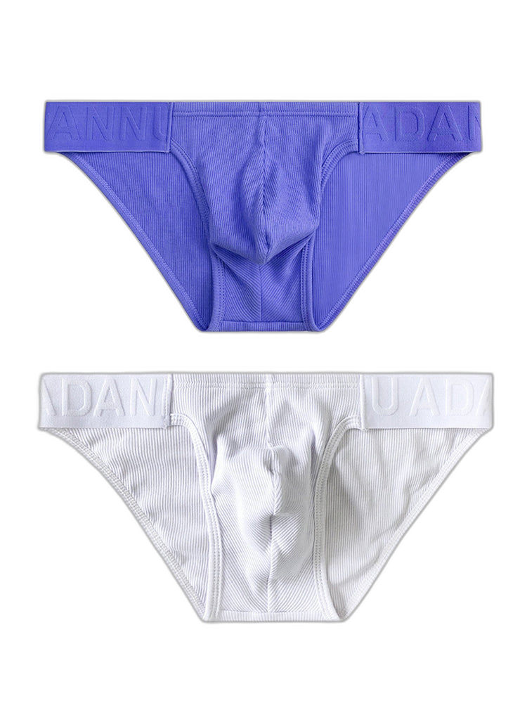 2 Pack Men's Low-Rise High-Cut Ribbed Cotton Bikini