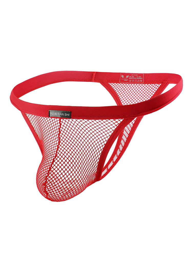 Men's Sexy Solid Color Mesh See-Through Thong