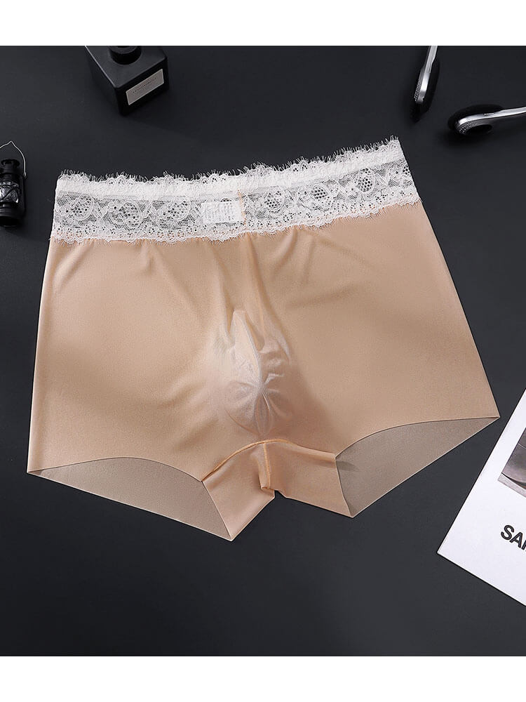 Men's Sexy Lace-Trim Seamless Boxer Briefs