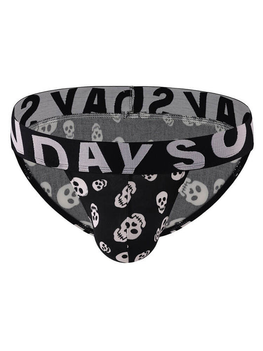 Men's Sexy Wide Waistband Skull-Print Briefs