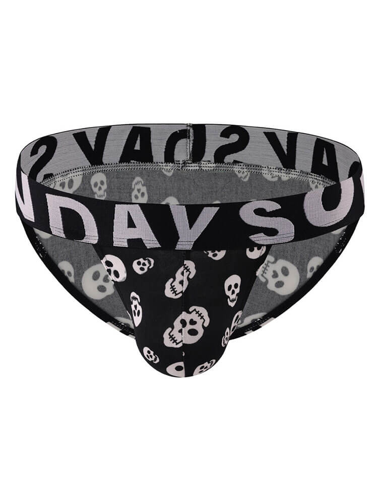 Men's Sexy Wide Waistband Skull-Print Briefs